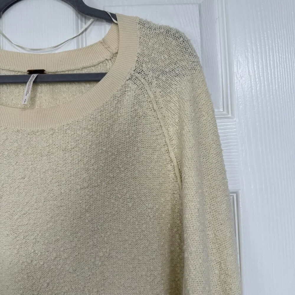 Free People Women's Cream Textured Oversized Bishop Sleeve Sweater Size Small